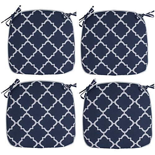 IN4 Care OutdoorIndoor Chair Seat Cushions with Ties Set of 4 Patio Chair Pads 16x17 Inch for Home Office Patio Furniture Garden Decoration (Blue Geometry)