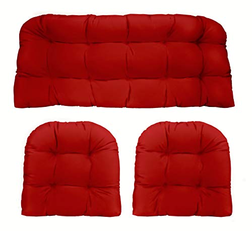 RSH Décor Indoor Outdoor 3 Piece Tufted Wicker Settee Cushions 1 Loveseat  2 UShape Choose Color (Red Poly 2 19x19 1 41x19)