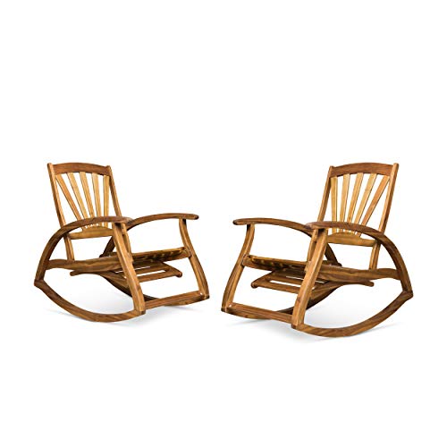 Great Deal Furniture Lee Rocker Recliners for Porch or Patio  Acacia Wood  Teak Finish  Set of 2