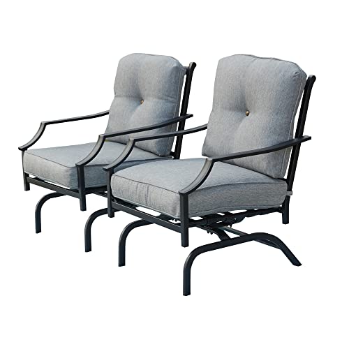 LOKATSE HOME 2 Pieces Outdoor Conversation Furniture Patio Bistro Armchair Set Metal Single Dining Chairs with Cushion Grey