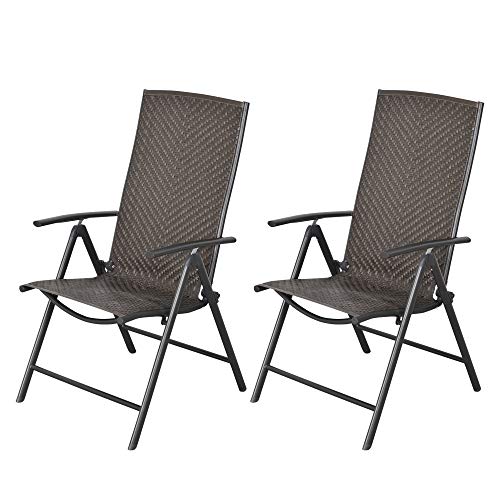 Outsunny 2PCS Rattan Wicker Patio Dining Chairs with Backrest Adjustable and Folding Design Outdoor Recliner Set for Garden Backyard Lawn Mixed Grey