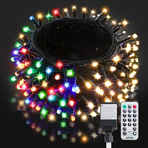 Christmas Lights Outdoor 300 LED 108FT Color Changing Christmas Tree Lights Warm White Multi Color 11 Modes Connectable Plug in Christmas String Lights with Remote Control for Christmas Decorations