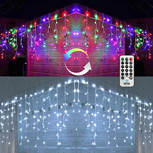 Icicle Christmas Lights 2 in 1 Multicolor  White Color Changing Icicle Lights with Remote 360 LED 295ft Window Fairy Lights with 60 Drops LED Christmas Lights for Home Party Outdoor Xmas Decor