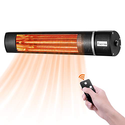 KEY TEK WallMounted Patio Heater Electric Infrared Heater IndoorOutdoor Heater Electric for Garage Backyard Wall Patio Heater Waterproof with Remote Control Golden Tube for Fast Heating Black (Black)