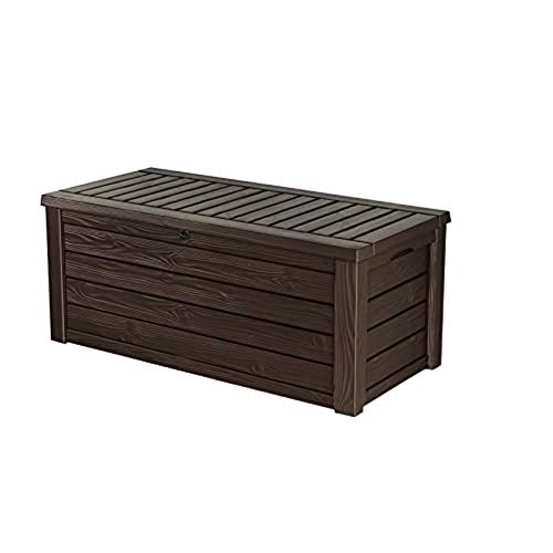 Keter Westwood 150 Gallon Resin Large Deck BoxOrganization and Storage for Patio Furniture Outdoor Cushions Garden Tools and Pool Toys Brown