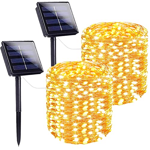 SANJICHA ExtraLong Solar String Lights Outdoor 2Pack Each 72FT 200 LED Super Bright Solar Lights Outdoor Waterproof 8 Modes Solar Fairy Lights for Tree Xmas Party Garden (Warm White)