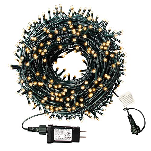 XTF2015 105ft 300 LED Christmas String Lights EndtoEnd Plug 8 Modes Christmas Lights  UL Certified  Outdoor Indoor Fairy Lights Christmas Tree Patio Garden Party Wedding Holiday (Warm White)