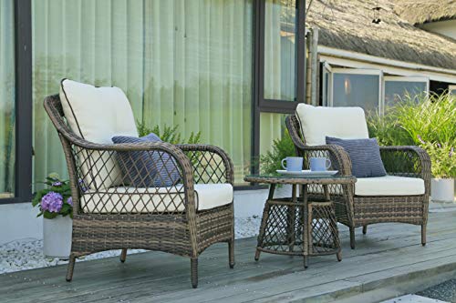 NV Wicker Patio Furniture Rattan Conversation Chairs Bistro Sets with Table  Cushions for Outdoor Indoor Use Porch Backyard Garden 3 Pieces