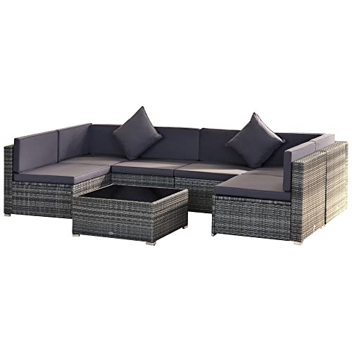 Outsunny 7Piece Outdoor Patio Furniture Set with Modern Rattan Wicker Perfect for Garden Deck and Backyard Grey