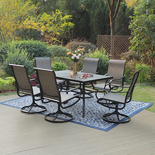 Sophia  William 7 Pieces Patio Dining Set Outdoor Metal Furniture Set 6 x Swivel Dining Chairs Textilene 1 Metal Umbrella Table 6 Person for Lawn Garden