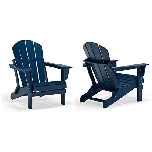 WestinTrends Folding Adirondack Chairs Furniture Outdoor Seating Weather Resistant for Patio Balcony Garden Backyard Deck Lawn Poolside Porch Lounger (Set of 2) Navy Blue