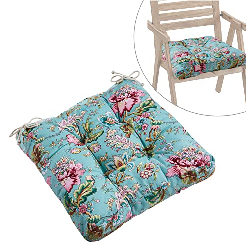 Big Hippo Tufted Outdoor Seat Patio Cushion Square Seat Cushions for Home Garden Use Large Floor Pillow Pads Comfortable 19 x 19 Outdoor Dining Chair Pads Blue Floral Cushion