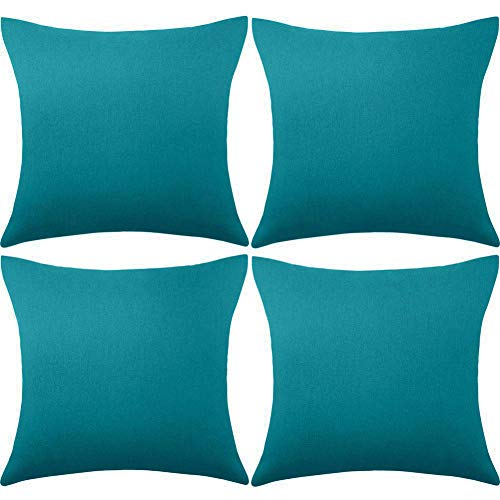 Set of 4 Decorative Outdoor Throw Pillow CoversPatio Balcony Waterproof 18 x 18 Inches Square Pillow CasesPU Coating Pillow Shell for ChristmasGardenCushionCouch BedSofa (Blue)