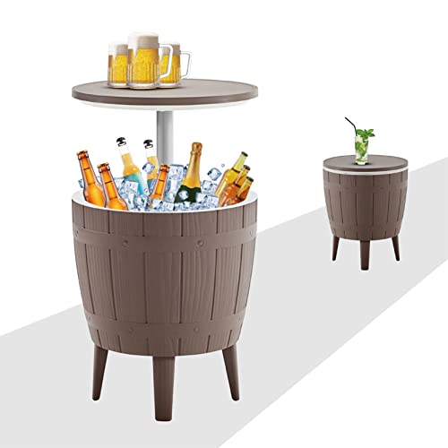 BLUU Outdoor Patio Cooler Bar Outdoor Patio Furniture and Hot Tub Side Table Adjustable Height Tables with 10 Gallon Coffee Beer and Wine Cooler Waterproof  Steady Grey
