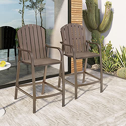 Crestlive Products Patio Wood Bar Stools Counter Height Chairs All Weather Furniture with Heavy Duty Aluminum Frame  Polywood in Brown Finish for Outdoor Indoor Pack of 2 (Brown)