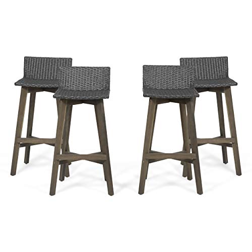 Great Deal Furniture Jessie Outdoor Wood  Wicker Barstools (Set of 4) Gray