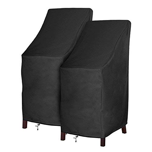 High Back Patio Chair Covers Waterproof Heavy Duty Stackable Outdoor Bar Stool Cover Black Patio Furniture Covers Outside Lounge Deep Seat Covers Large Tall Lawn Chair Covers High Back2 Pack Black