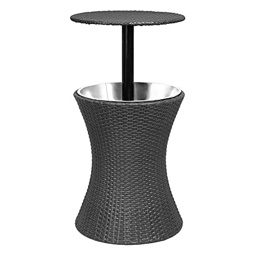 ModernDepo 3 in 1 Cool Bar Table Patio Furniture Outdoor Backyard Side Table with 5 Gallon Beer and Wine Cooler Black