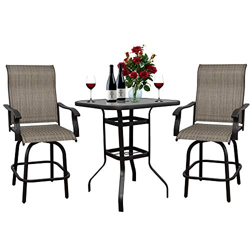 On Shine 3 PCS Outdoor Furniture Patio Swivel Bar Set Height Patio Bistro Set2 Bar Stools and 1 TablePatio Furniture Sets Suitable for YardBackyard and Garden