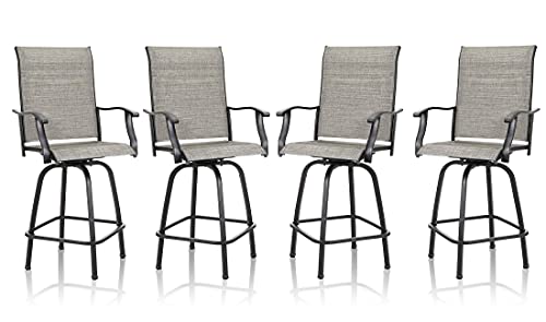 Outdoor Swivel Bar Stool Set High Patio Bar Chairs All Weather Furniture Breathable Textilene for Bistro Lawn Backyard (4 Gray)