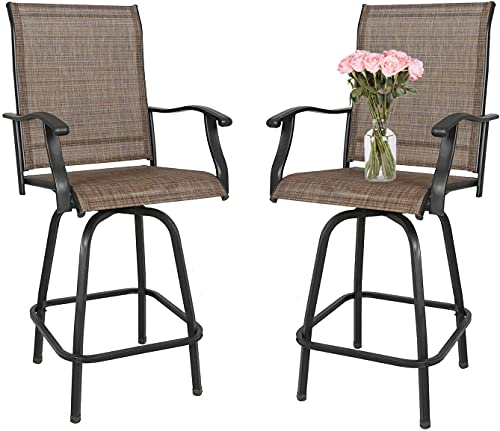 Outdoor Swivel Bar StoolsPatio Bar Height Furniture Chair Set Set of 2 Black Frame