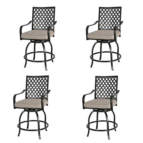 Ulax Furniture Outdoor Swivel Bar Stools Patio Swivel Bar Chairs with 100 Olefin Cushions Set of 4 (Beige)