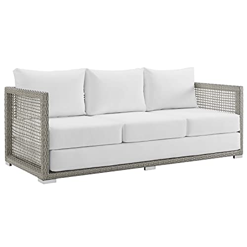 Modway EEI2923GRYWHI Aura Outdoor Patio Wicker Rattan Sofa Gray White