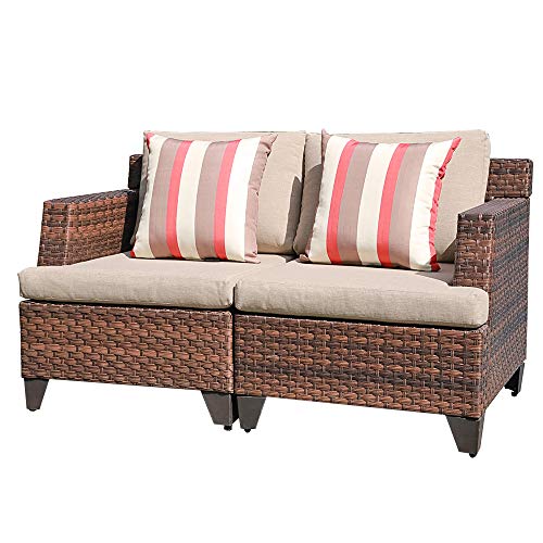 SUNSITT Outdoor Wicker Loveseat Patio Furniture with Beige Cushions Sofa Cover  2 Throw Pillows Included Brown PE Wicker