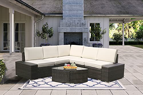 6 Pieces Patio Furniture SetsLuxury Outdoor All Weather PE Rattan Wicker Lawn Conversation SetsGarden Sofa Set with Coffee Table and Couch Cushions for Patio Backyard Pool (Beige6PCS)