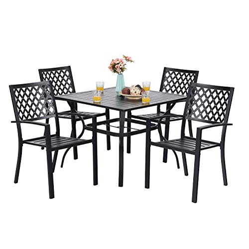 PHI VILLA 5Piece Metal Patio Outdoor Table and Chairs Dining Set 37 Square Bistro Table and 4 Backyard Garden Chairs Table with 157 Umbrella Hole