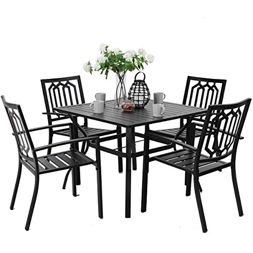 PHI VILLA Outdoor Patio Dining Set with 37 inch Table and 4 Chairs  5 Piece Black