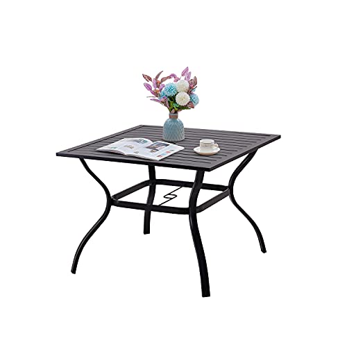 Patio Dining Table Outdoor Metal Square Table with Umbrella Hole