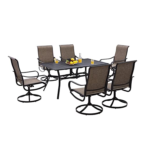 VICLLAX 7 Pcs Patio Dining Set Rectangular Outdoor Dining Table and Swivel Chairs Set of 6 for Backyard Deck and Porch