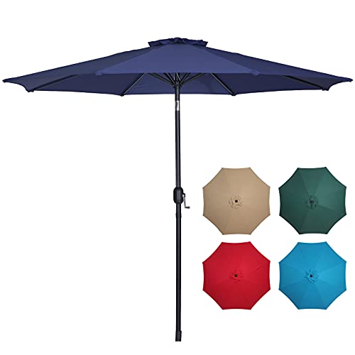 Amevci 9 ft Outdoor Patio Umbrella with 8 Sturdy Ribs Waterproof  UV Resistant Patio Table Umbrella with Crank Lifting System for Home Garden Lawn Deck Market Inground Pool  Backyard Navy