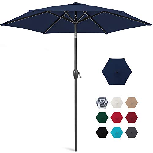 Best Choice Products 75ft HeavyDuty Round Outdoor Market Table Patio Umbrella wSteel Pole Push Button Tilt Easy Crank Lift  Navy Blue