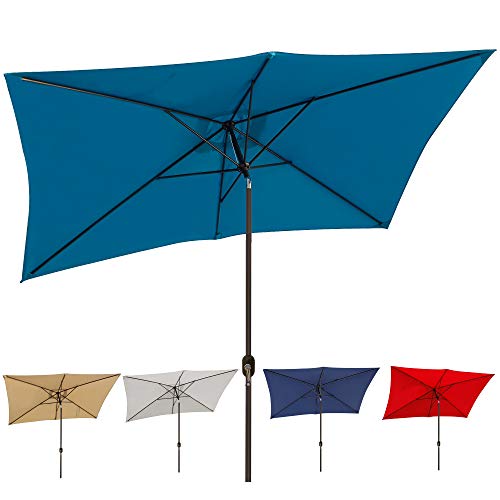 Blissun 10 Rectangular Patio Umbrella Outdoor Market Table Umbrella with Push Button Tilt and Crank (Cerulean)