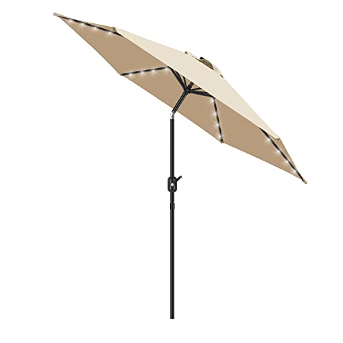 FRUITEAM Led Patio Umbrella Solar Lights 75FT Table Umbrella Solar Powered Outdoor Umbrella with Easy Tilt and Crank for Garden Deck Backyard and Pool (Beige)