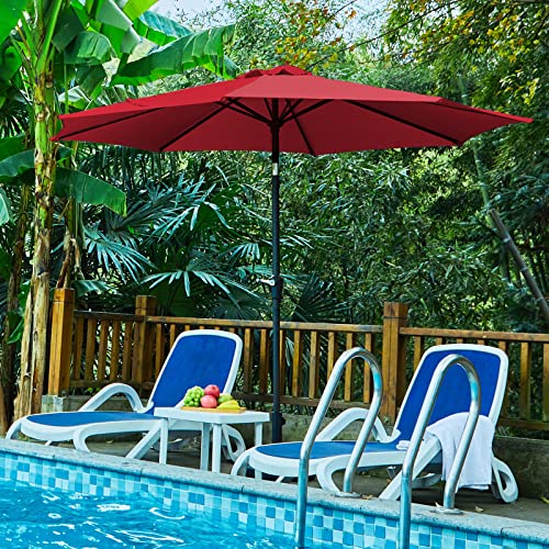 ROWHY 9ft Outdoor Patio Umbrella Table Umbrella Windproof Umbrella Outdoor for Marke Garden Deck Backyard(Red)