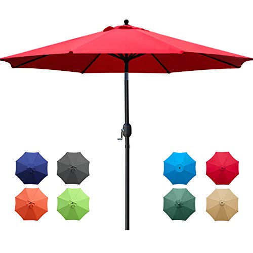 Sunnyglade 9Ft Patio Umbrella Outdoor Table Umbrella with 8 Sturdy Ribs (Red)