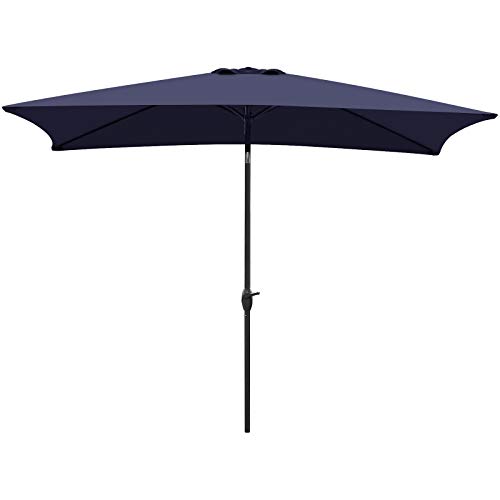 VEGOND Patio Umbrella Rectangular Table Umbrella Outdoor Market Umbrella with Tilt Adjustment and Crank Lift System 66 by 10 FT Navy Blue