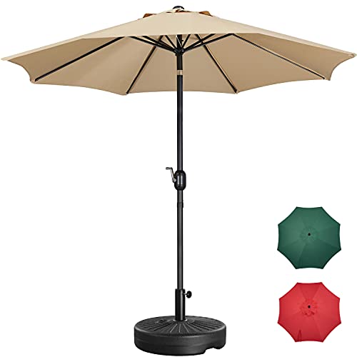 Yaheetech 75FT Patio Garden Umbrella with 20in Fillable BaseOutdoor Market Table Umbrella with Push Button Tilt and Crank Polyester Umbrella wBase Included for Garden Lawn Beach PoolTan