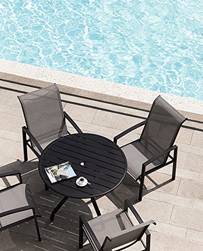 5 Pieces Outdoor Dining Set Patio Furniture with Metal Slat Finish Steel Tube 38 Round Patio Table Patio Table and Chairs with 15 Umbrella Hole