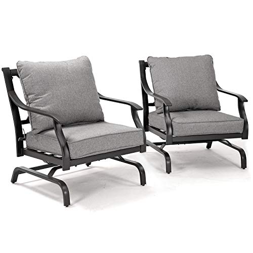Grand patio 2 PCS Outdoor Furniture Conversation SetPatio Chair Set Metal KD Chat Set with Grey CushionsMatched with Different Types of Tables(Double Grey)