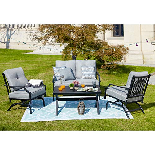 Patio Festival 4 Pices Patio Furniture Conversation SetMetal Outdoor Furniture Set wAll Weather Cushioned LoveseatPoolside Lawn ChairsCoffee Table
