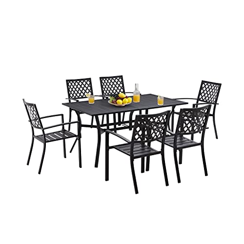 VICLLAX 7 Piece Outdoor Dining Furniture Set for 6 Stackable Metal Patio Chairs and Rectangle Patio Table Set