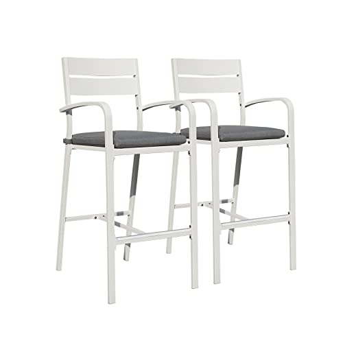 Soleil Jardin Outdoor Bar Stools Set of 2 AllWeather Aluminum Barstools Bar Height Patio Chairs with Cushions for Backyard Balcony Pool White
