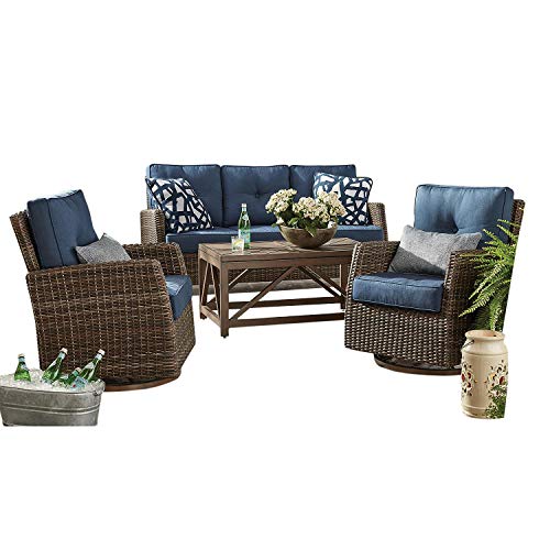 Agio AllWeather Wicker 4pc Outdoor Patio Furniture Seating Set wSunbrella Fabrics