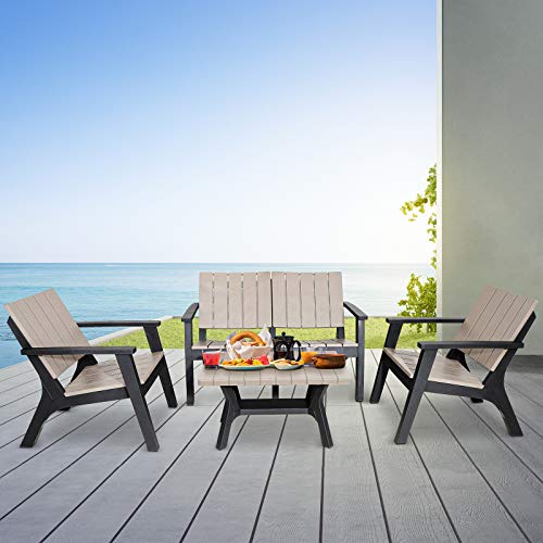 Cozy Castle 4 Pieces Patio Furniture Sets Patio Conversation Sets Outdoor Dining Sets for 4 Resin Outdoor Furniture Outdoor Seating 1 Loveseat 2 Patio Chairs 1 Coffee Table (4 Pieces)