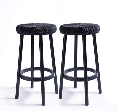 Keter Resin Backless 26 Counter Height Stools Set of 2 for Patio and Outdoor Bar Seating Dark Grey