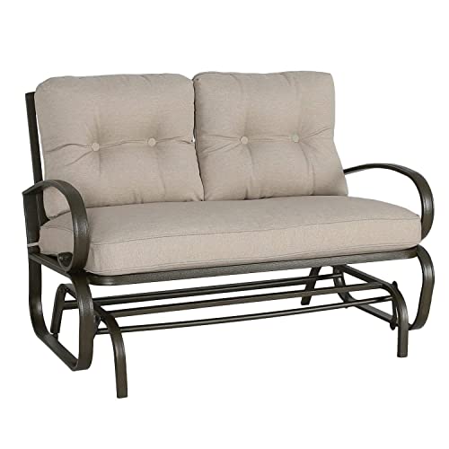 PATIO TREE Outdoor Patio Glider Bench Loveseat Outdoor Cushioned 2 Person Rocking Seating Patio Swing Chair Beige